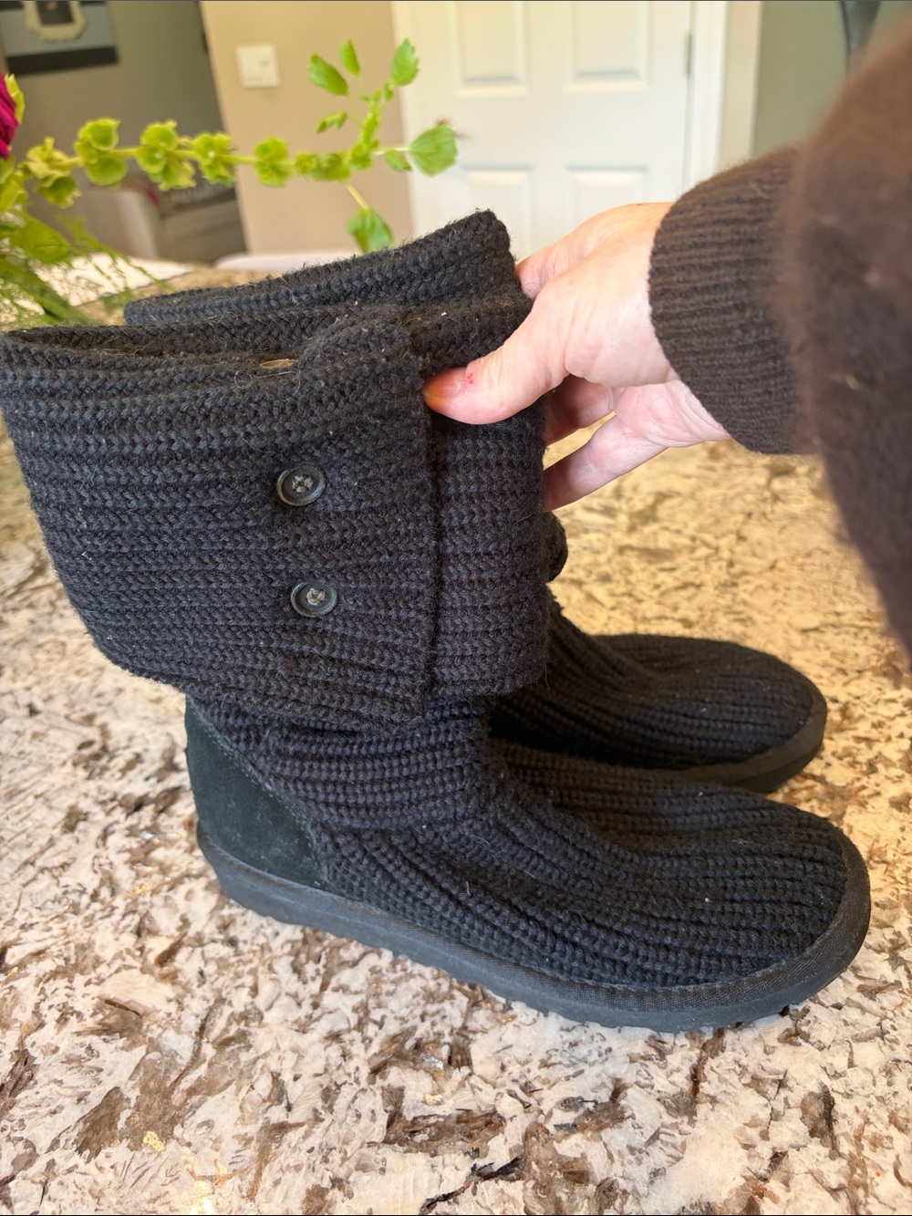 UGG Black Knit Button-Accent Winter Boots size 8